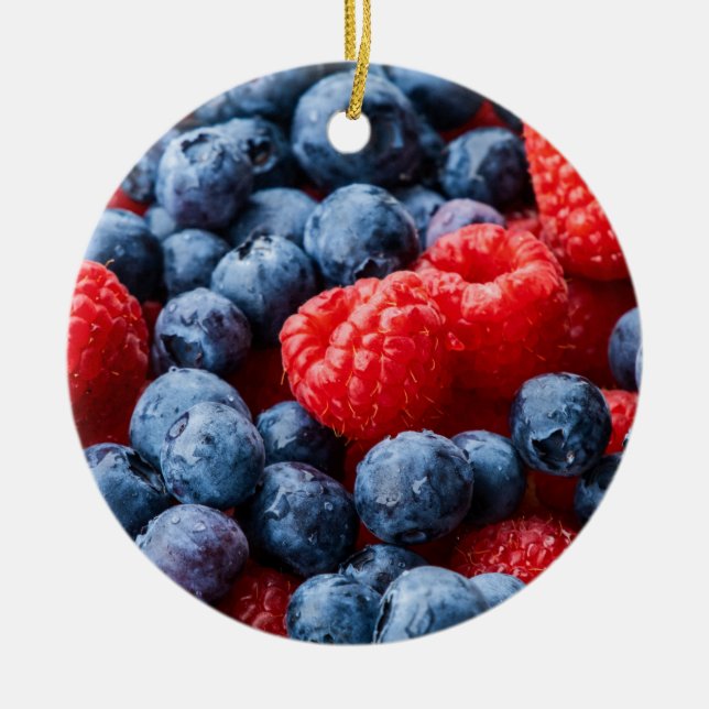 Raspberries and Blueberries Ceramic Tree Decoration (Front)