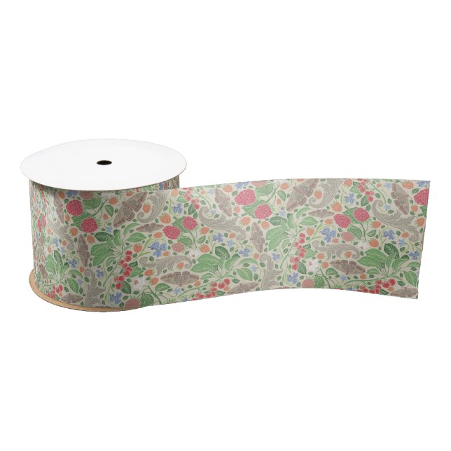 Raspberries Butterflies Currants Strawberry Garden Satin Ribbon (Spool)