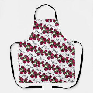 Raspberries drawing red green name pattern apron
