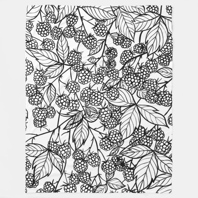 Raspberries hand drawn pattern fleece blanket (Front)
