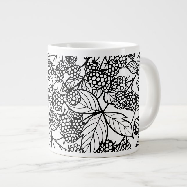 Raspberries hand drawn pattern large coffee mug (Front Right)