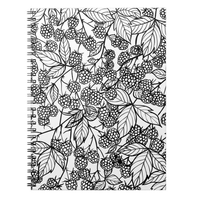 Raspberries hand drawn pattern notebook (Front)