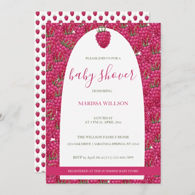 Raspberries Hand-painted Watercolor Pattern Invitation (Front/Back)