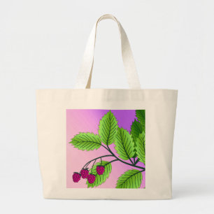 Raspberries on a branch large tote bag