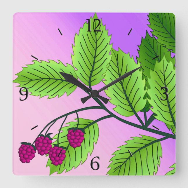 Raspberries on a branch square wall clock (Front)