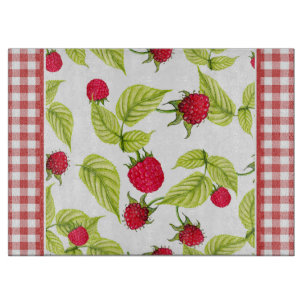 Raspberries on Red Gingham  Cutting Board