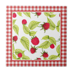 Raspberries on Red Gingham  Tile