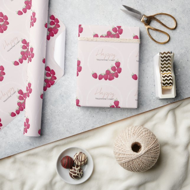 Raspberries Watercolor Happy Valentine`s Day Wrapping Paper (Crafts)