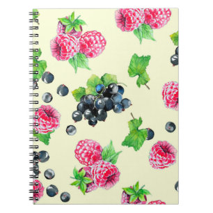 Raspberry and black currant watercolor illustratio notebook
