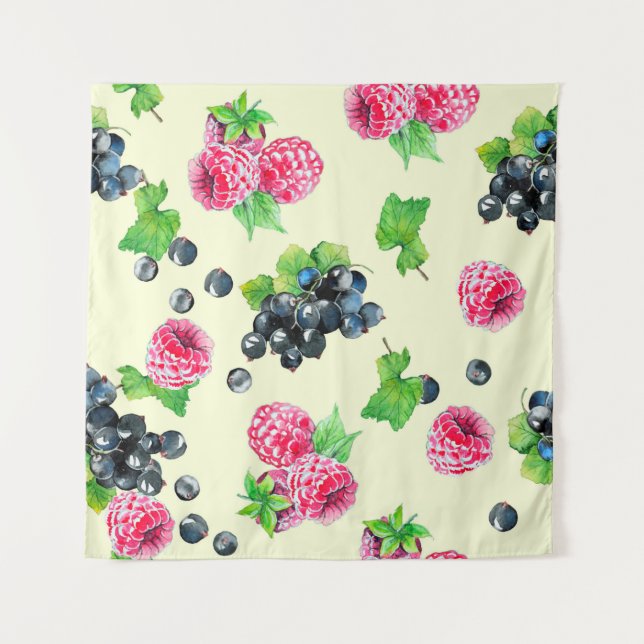 Raspberry and black currant watercolor illustratio tapestry (Front)