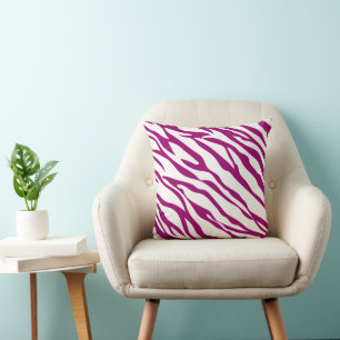 Raspberry and Off-White Zebra Design Pillow