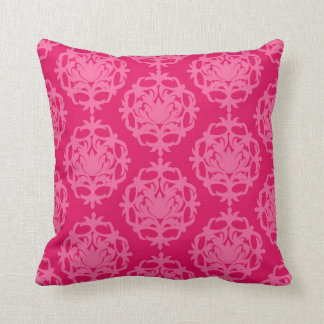 Raspberry and pink damask cushion