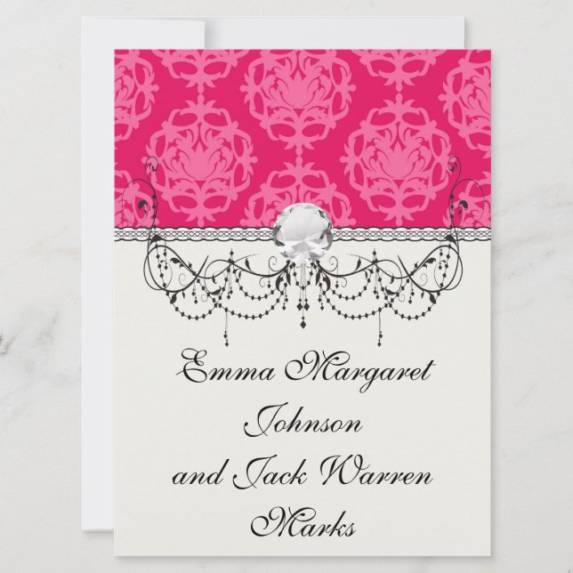 Raspberry and pink damask invitation (Front)