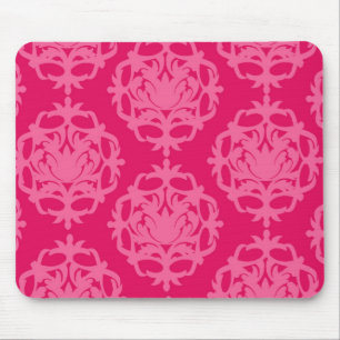 Raspberry and pink damask mouse mat