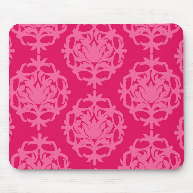Raspberry and pink damask mouse mat (Front)