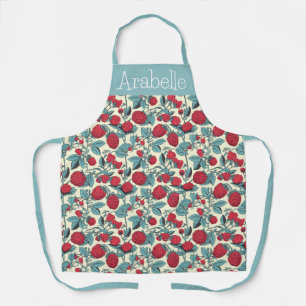 Raspberry and Turquoise Leaf Pattern Apron