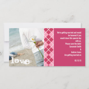 Raspberry Argyle and Pink Save the Date Modern Inv