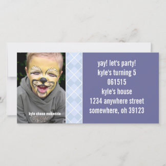 Raspberry Argyle Birthdy Photo Invitation