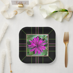 "Raspberry Bee Balm" Square Wedding Paper Plates