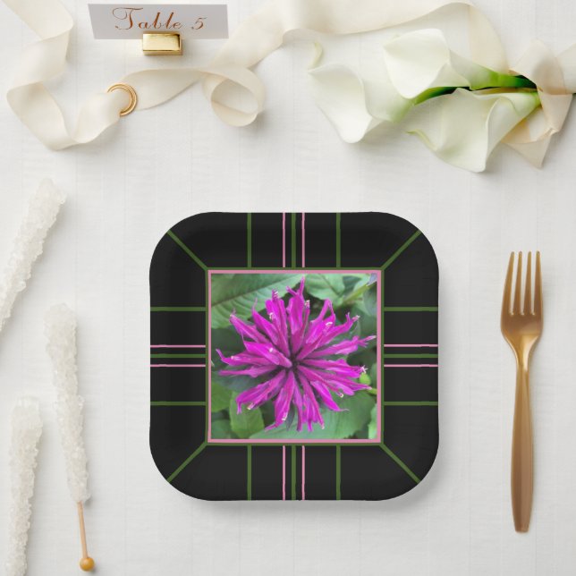 "Raspberry Bee Balm"  Square Wedding  Paper Plates (Wedding)