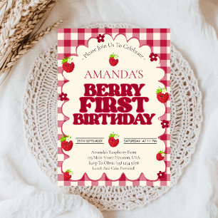 Raspberry Berry First 1st Birthday Party  Invitation