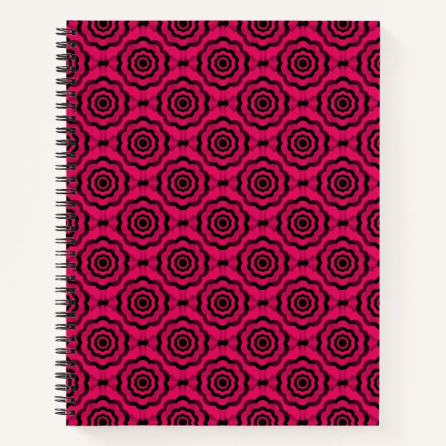 Raspberry Black Flower Seamless Pattern Notebook (Front)