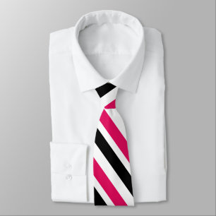 Raspberry Black White Diagonal Stripes  Tie