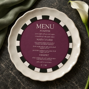 Raspberry Black & White Striped Round Wedding Menu