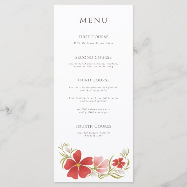 Raspberry & Blush Bold Floral Flat Menu Card (Front)