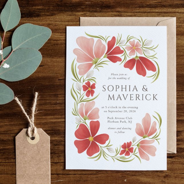 Raspberry & Blush Bold Floral Wedding Invitation (Creator Uploaded)