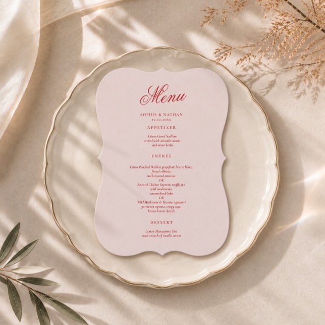 Raspberry Blush Die Cut Wedding Menu Card (Creator Uploaded)