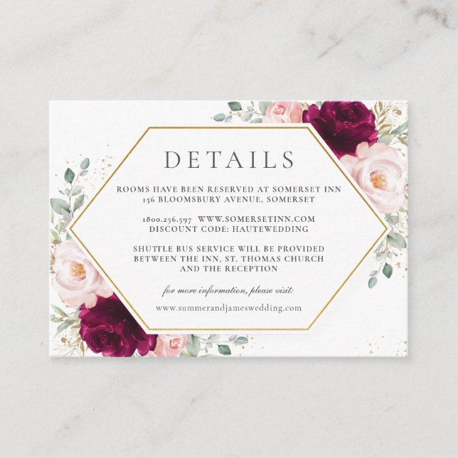 Raspberry Blush Pink Floral Wedding Details     Enclosure Card (Front)