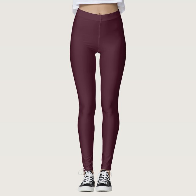 Raspberry Burgundy, Solid Burgundy  Leggings (Front)
