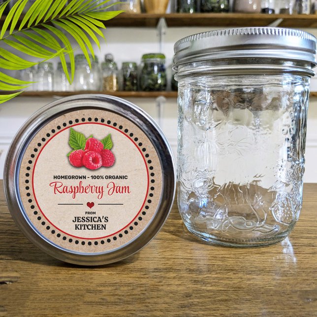 Raspberry Canning Jar Kraft Paper Style Label (Creator Uploaded)