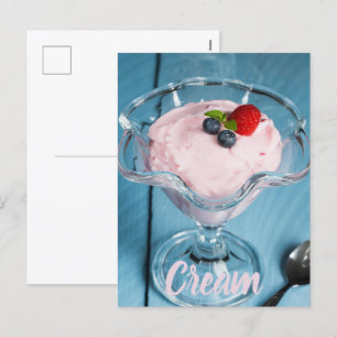 Raspberry Cream Dessert with mint and fruits gift  Holiday Postcard