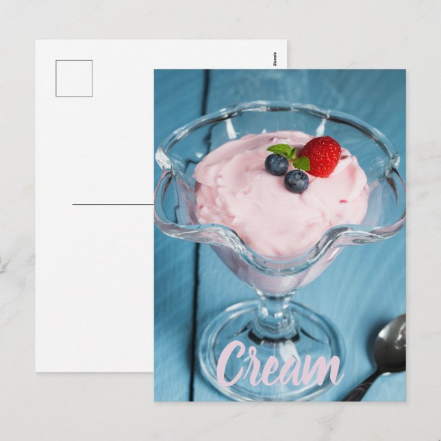 Raspberry Cream Dessert with mint and fruits gift  Holiday Postcard (Front/Back)