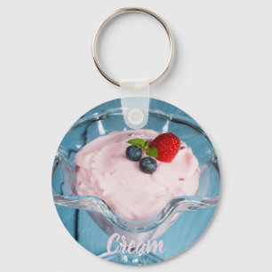 Raspberry Cream Dessert with mint and fruits gift Key Ring
