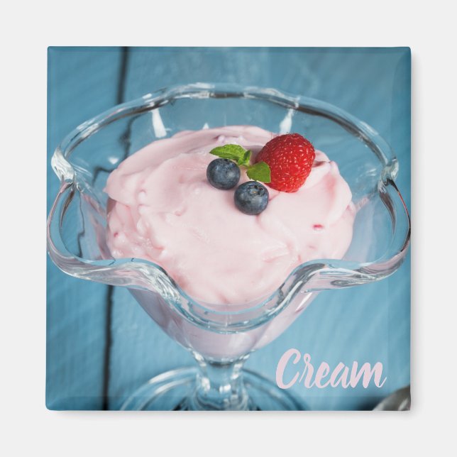 Raspberry Cream Dessert with mint and fruits gift  Magnet (Front)