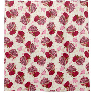 Raspberry Cupcakes Shower Curtain