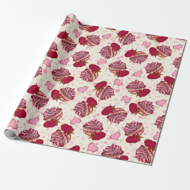 Raspberry Cupcakes Wrapping Paper (Unrolled)