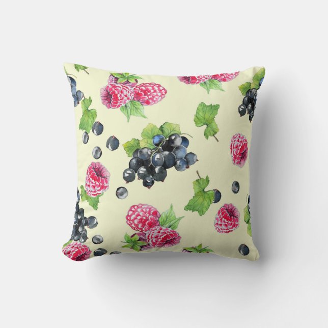 Raspberry, currant watercolor pattern cushion (Front)