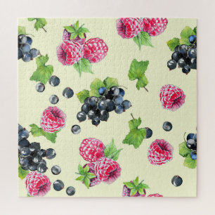 Raspberry, currant watercolor pattern jigsaw puzzle