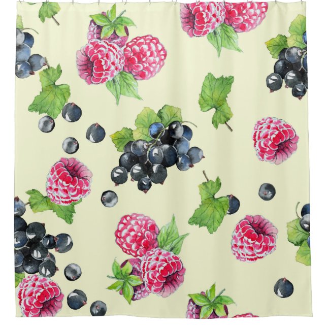Raspberry, currant watercolor pattern shower curtain (Front)