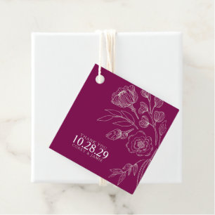 Raspberry Elegant Floral Wedding Favour Tags
