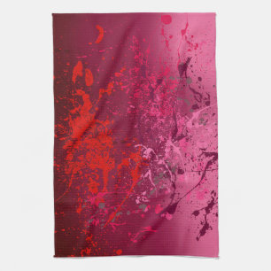 Raspberry Flurry: Abstract spatter art Tea Towel