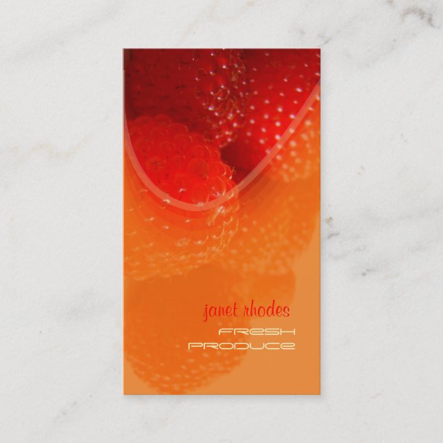 Raspberry, fresh produce photo business cards (Front)