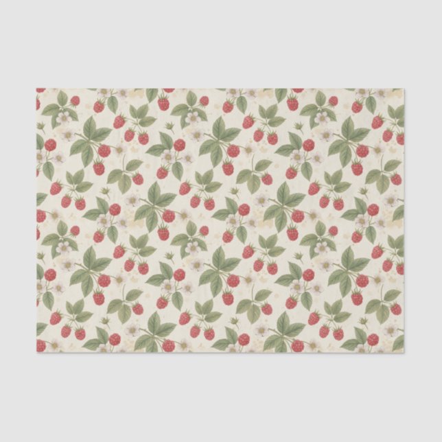 Raspberry Fruit Bunches with Leaves and Blossom  Tissue Paper (Front)