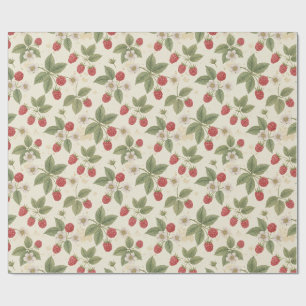 Raspberry Fruit Bunches with Leaves and Blossom Wrapping Paper