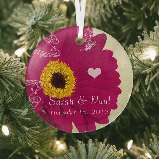 Raspberry Gerber Daisy Christmas Ornament (Insitu)