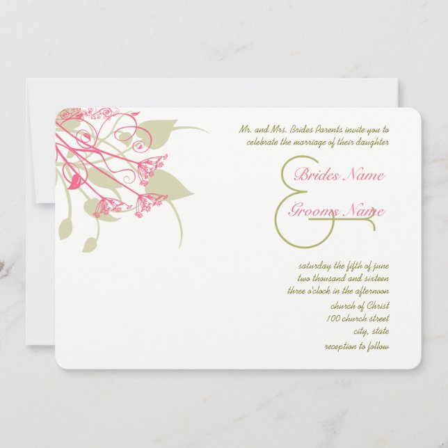 Raspberry Gerber Damask Wedding Invitations (Front)